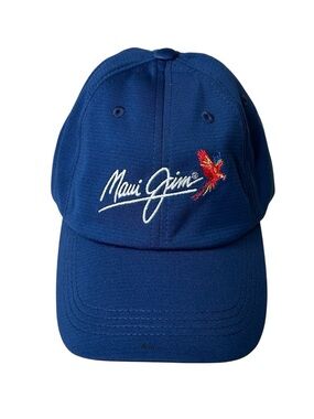 Maui Jim Blue Baseball Cap with Signature Script and Red Parrot logo NWOT